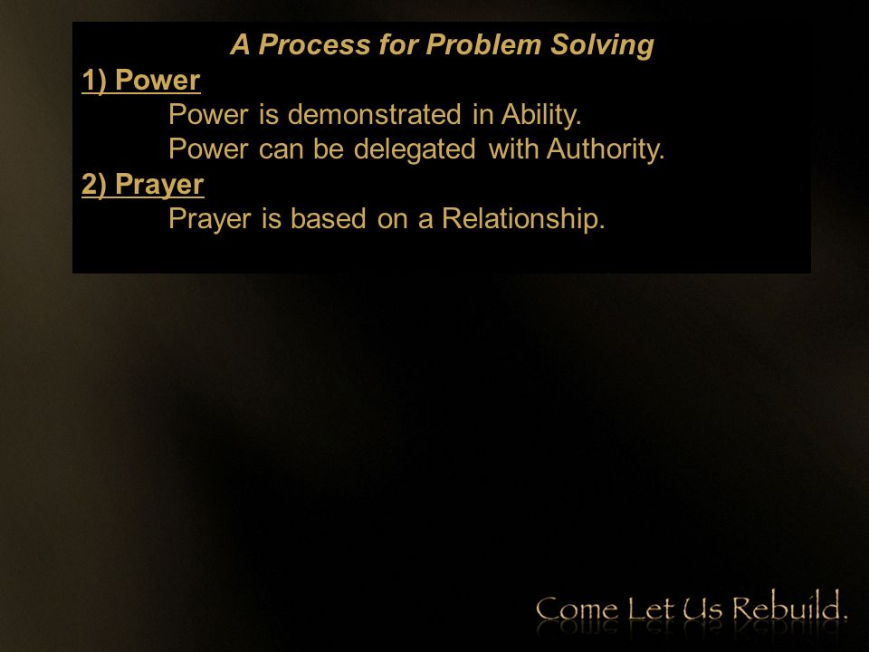 A Process for Problem Solving 1) Power Power is demonstrated in Ability.