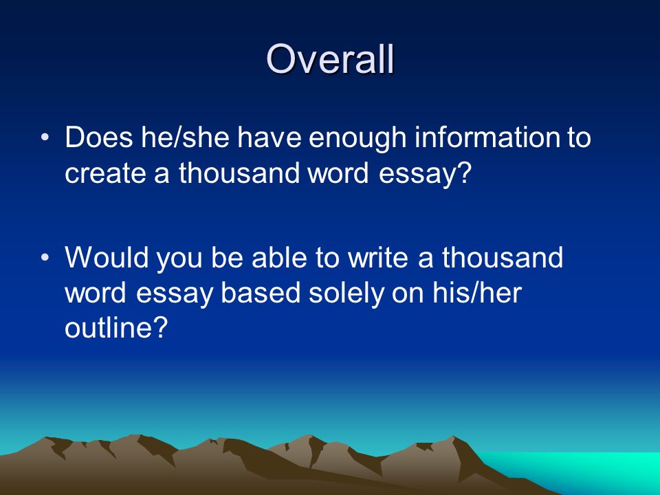 Overall Does he/she have enough information to create a thousand word essay.
