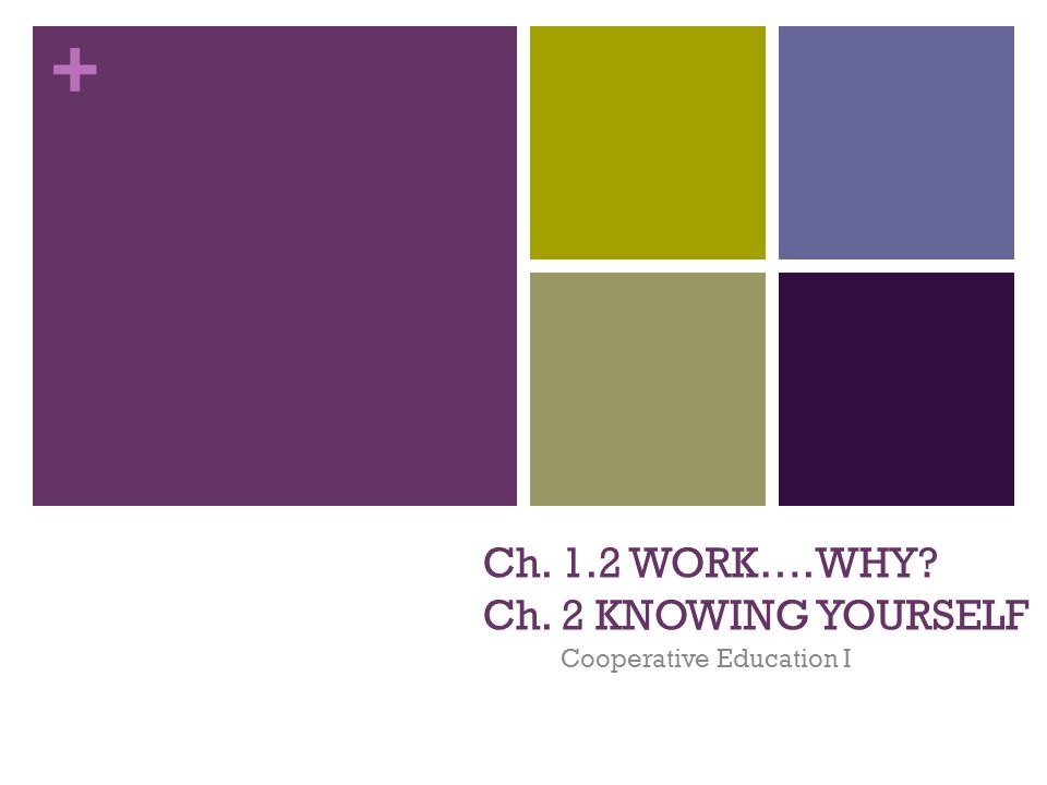 + Ch. 1.2 WORK….WHY Ch. 2 KNOWING YOURSELF Cooperative Education I