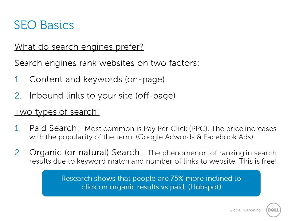 Global Marketing SEO Basics What do search engines prefer.