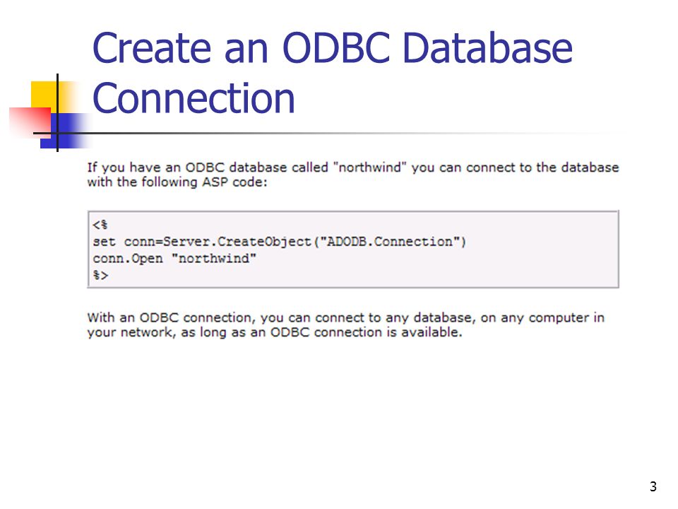 3 Create an ODBC Database Connection