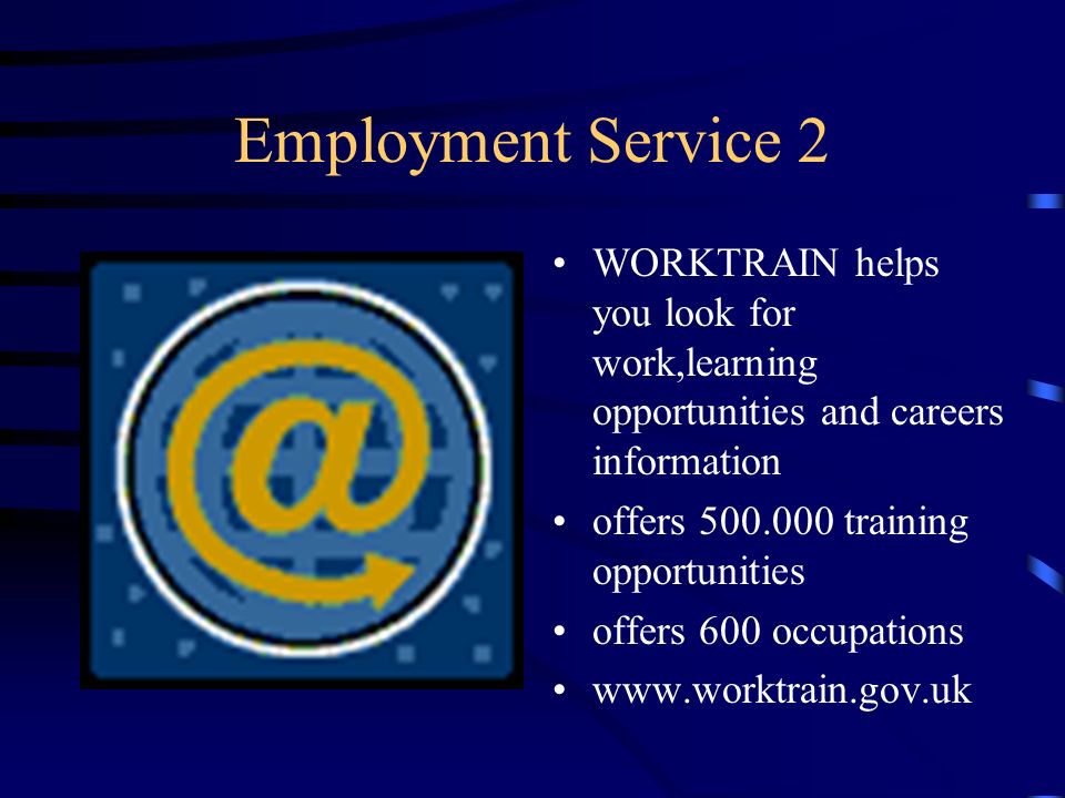 Employment Service On the Internet you can consult the national job bank of the Employment Service Website at   v.uk Offers around 400,000 jobs