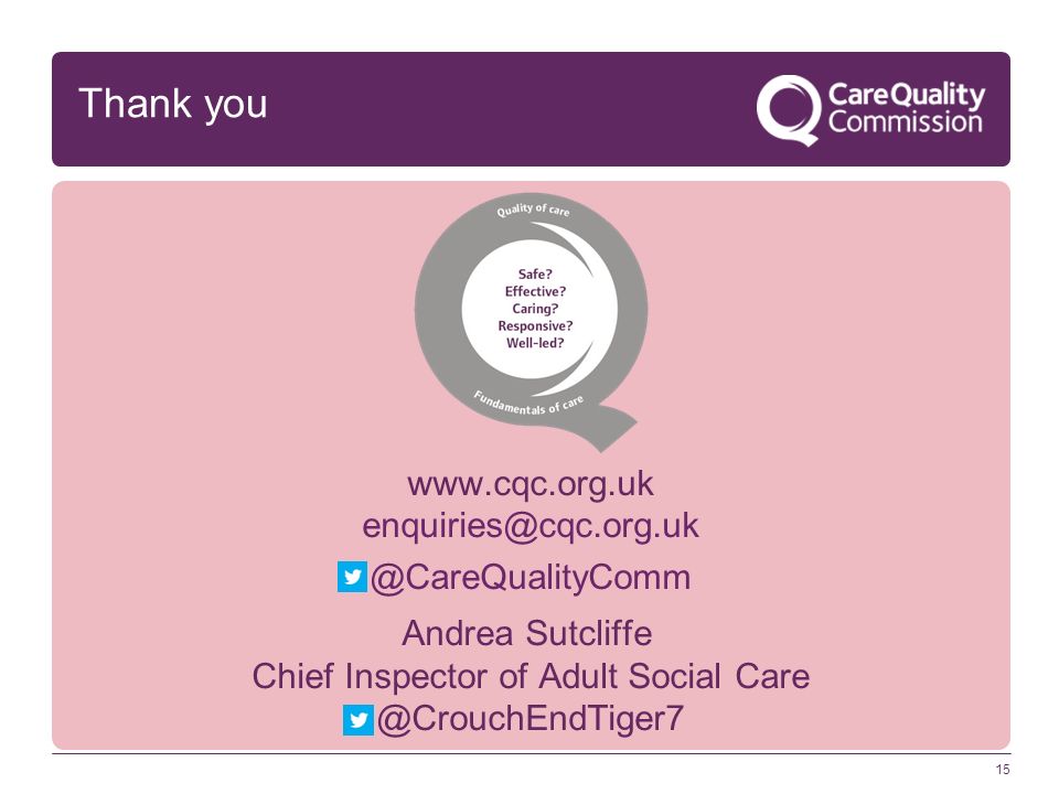 Andrea Sutcliffe Chief Inspector of Adult Social 15 Thank you