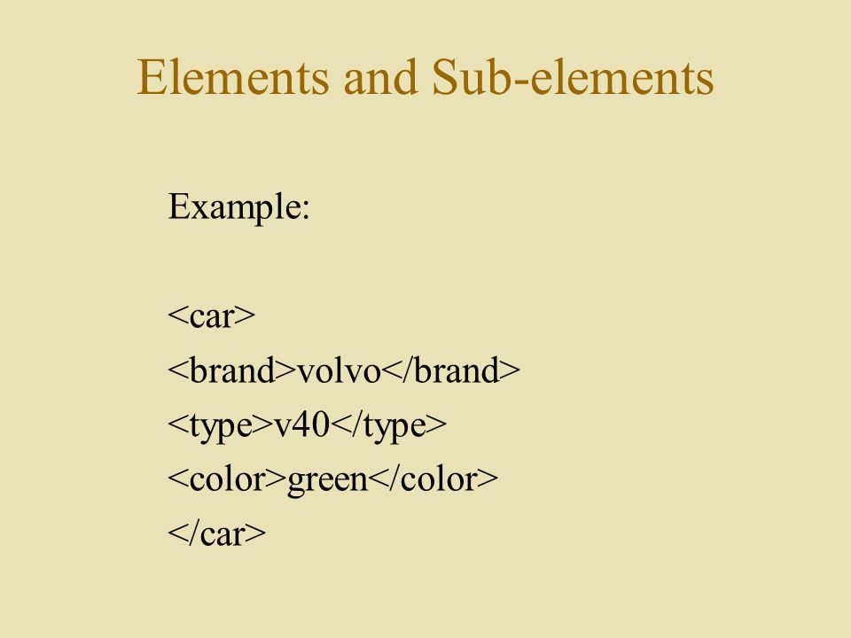 Elements and Sub-elements Example: volvo v40 green