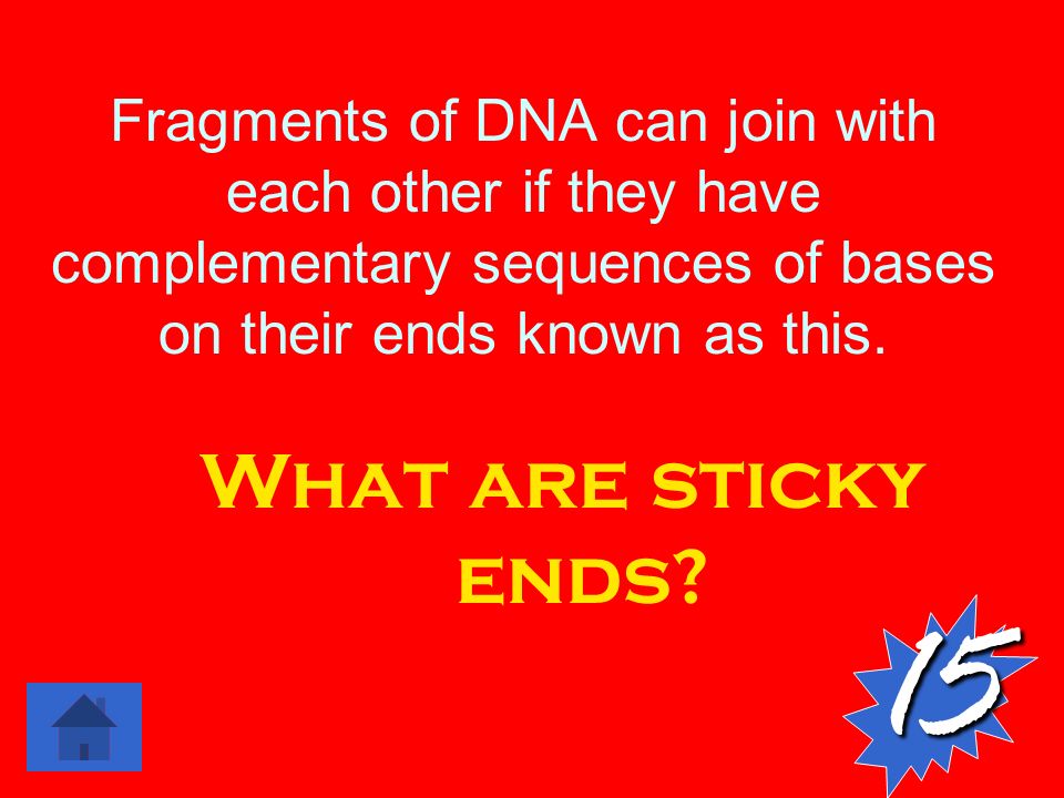 Fragments of DNA can join with each other if they have complementary sequences of bases on their ends known as this.