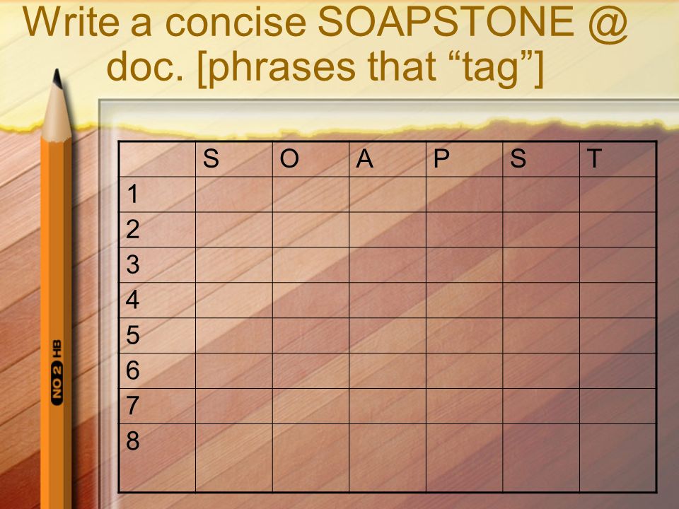 Write a concise doc. [phrases that tag ] SOAPST