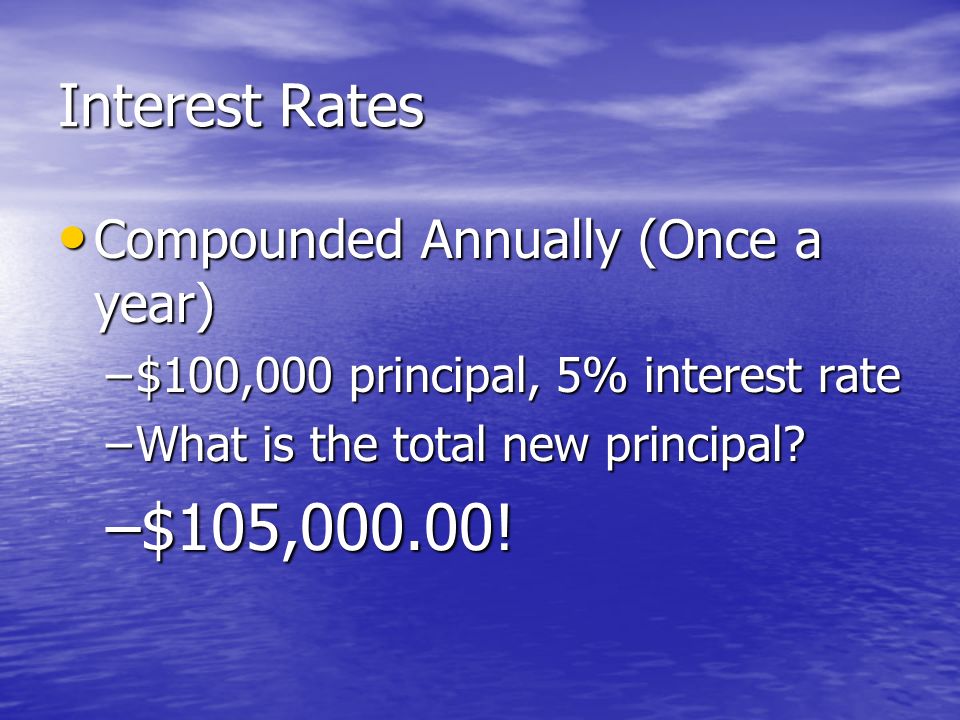 Interest Rates The interest rate can be compounded (added on) in many different ways The interest rate can be compounded (added on) in many different ways Whaddya say we take a look at how it works together.