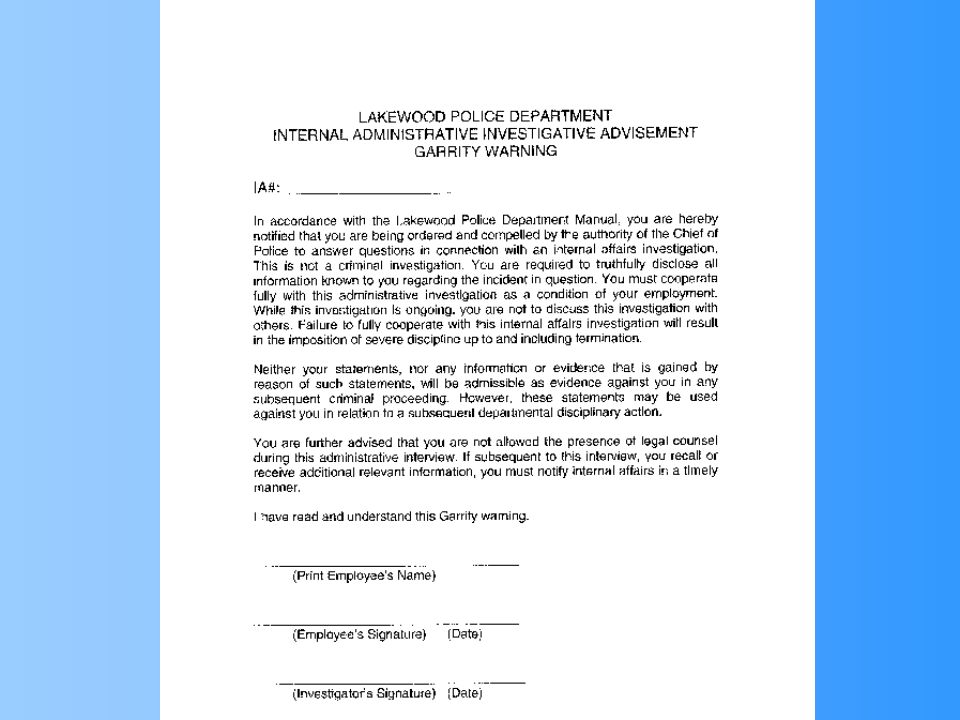 internal affairs office of the chief of police professional garrity warning form