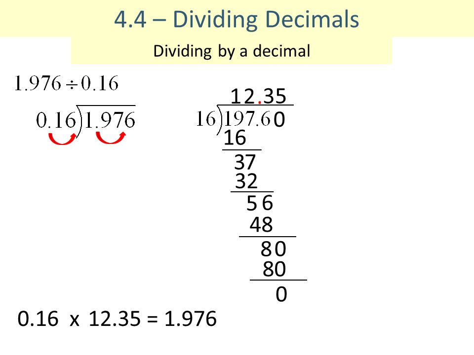 4.4 – Dividing Decimals Dividing by a decimal x12.35=