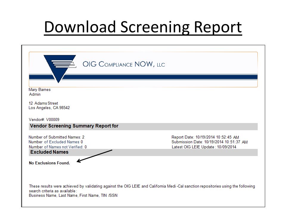 Download Screening Report