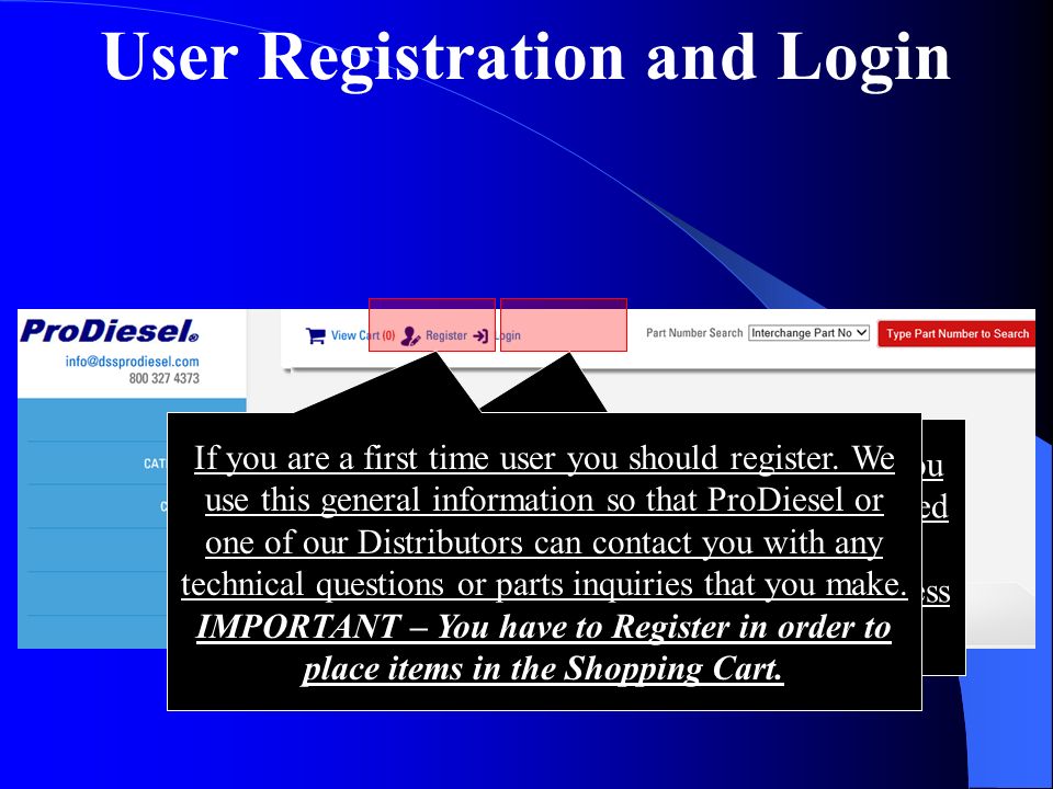 User Registration and Login Each time you return to our website you can login using the information provided to us when you first registered.