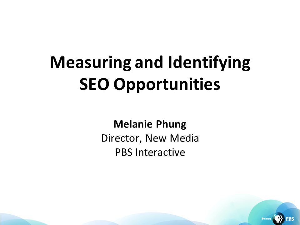 Measuring and Identifying SEO Opportunities Melanie Phung Director, New Media PBS Interactive
