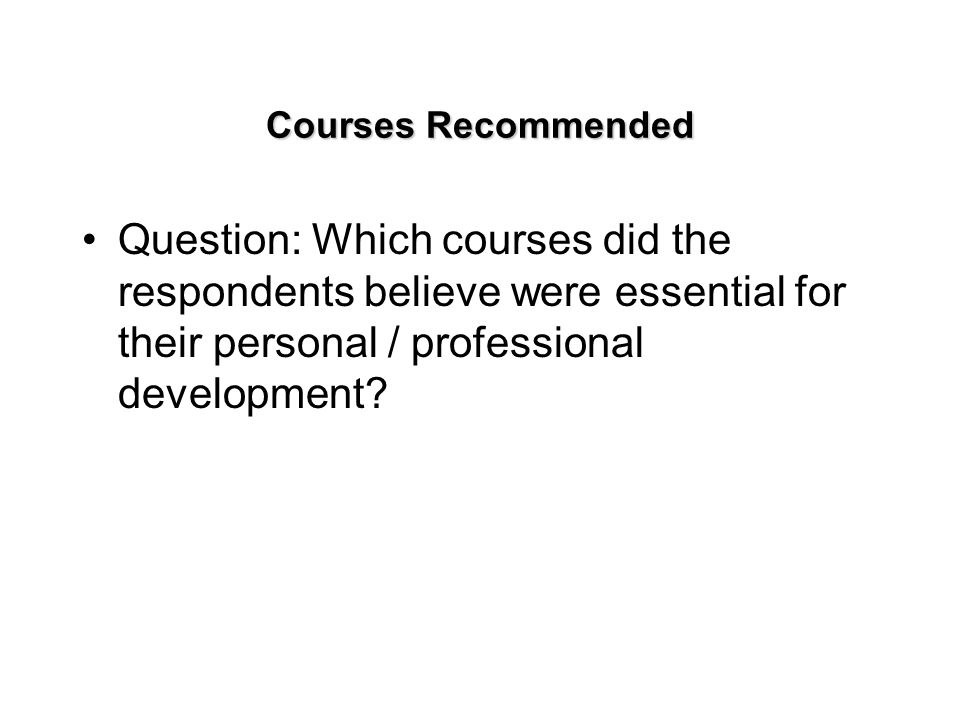 Courses Recommended Question: Which courses did the respondents believe were essential for their personal / professional development