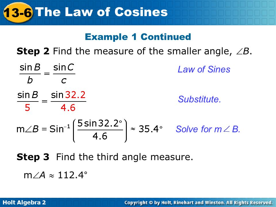Holt Algebra The Law Of Cosines Use To Solve 5 Holt