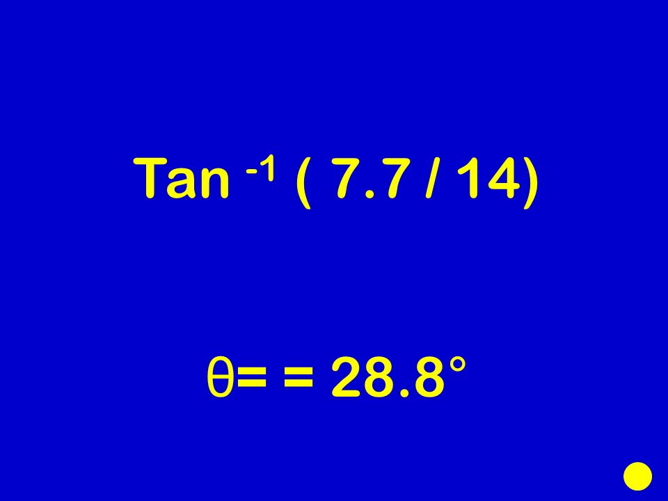 Tan -1 ( 7.7 / 14) θ = = 28.8°