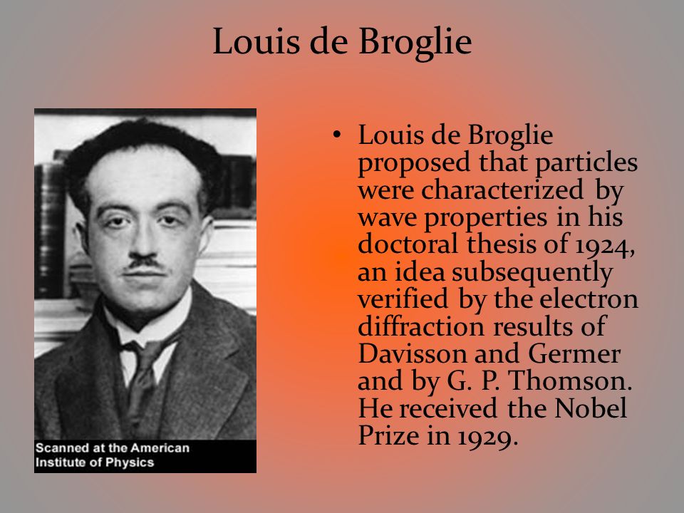 de broglie thesis translation Louis de broglie (in full: in his 1924 thesis, he discovered the wave nature of electrons and suggested that all matter have wave properties he won the 1929 nobel. de broglie thesis translation Louis de broglie (in full: in his 1924 thesis, he discovered the wave nature of electrons and suggested that all matter have wave properties he won the 1929 nobel.