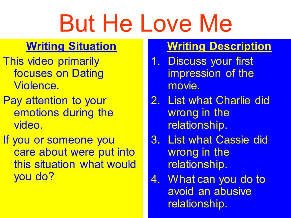 But He Love Me Writing Situation This video primarily focuses on Dating Violence.