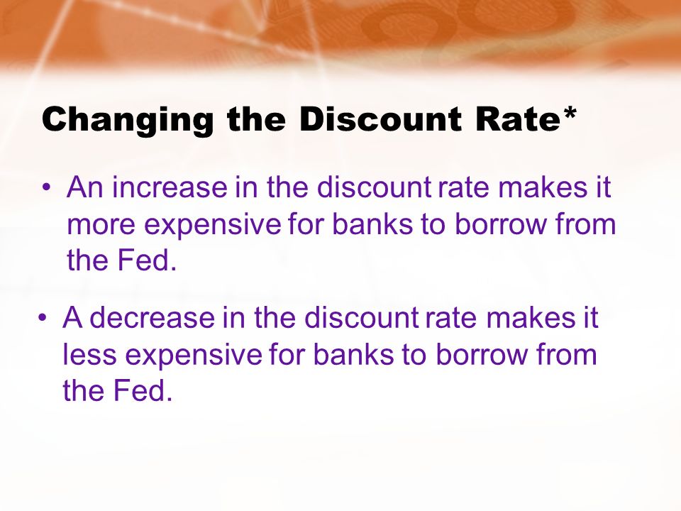 Changing the Discount Rate* An increase in the discount rate makes it more expensive for banks to borrow from the Fed.