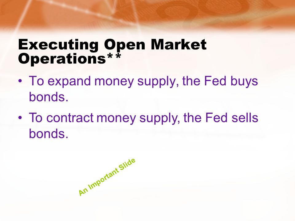 Executing Open Market Operations** To expand money supply, the Fed buys bonds.