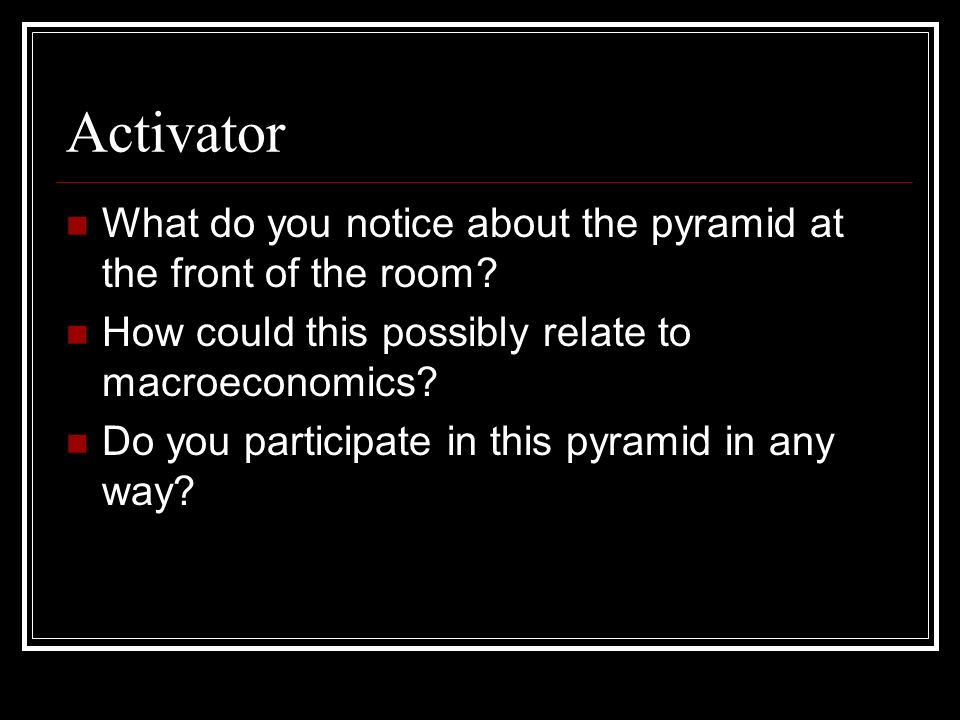 Activator What do you notice about the pyramid at the front of the room.
