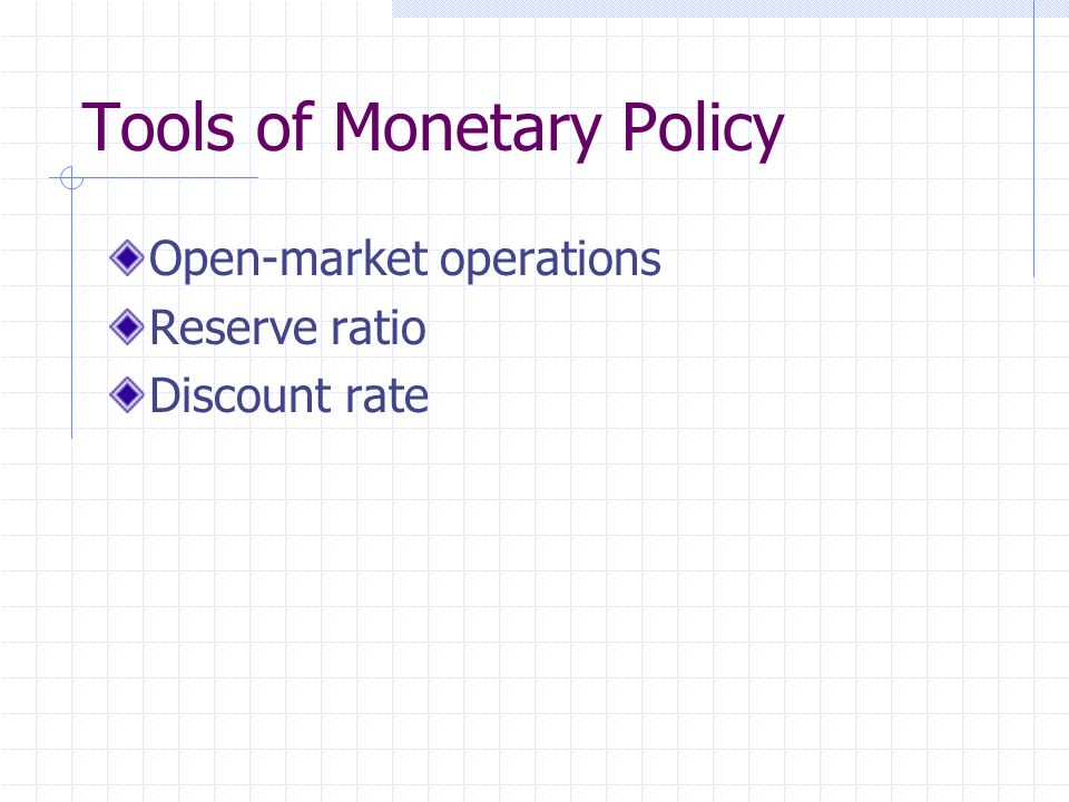 Tools of Monetary Policy Open-market operations Reserve ratio Discount rate