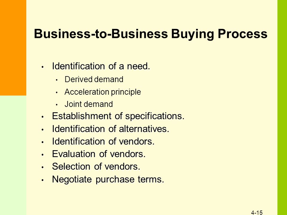 4-15 Business-to-Business Buying Process Identification of a need.