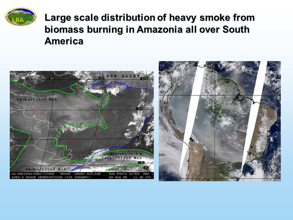 Large scale distribution of heavy smoke from biomass burning in Amazonia all over South America