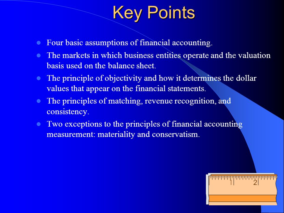 Key Points Four basic assumptions of financial accounting.