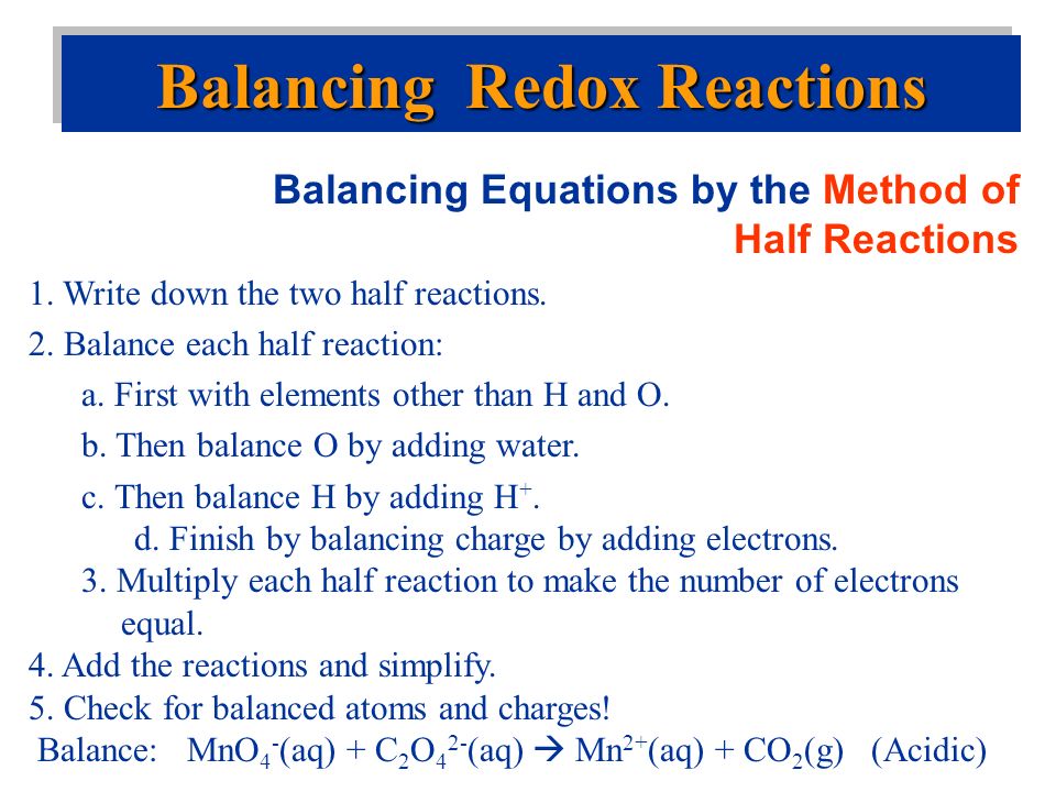 Electrochemistry Redox Oxidation States Voltaic Cells Balancing 12 Balancing Equations