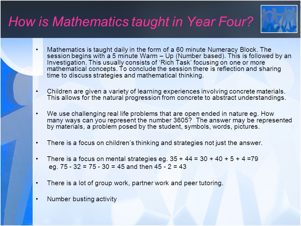 How is Mathematics taught in Year Four.