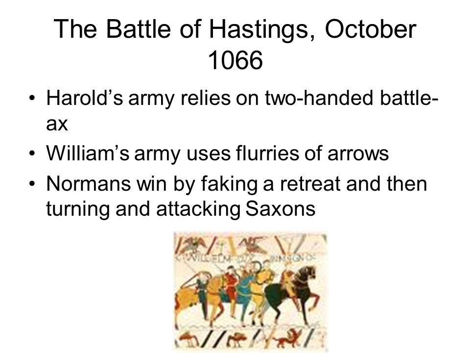 William sneaks in Two days after the Battle at Stamford Bridge, William set sail for England across English channel Harold’s men, tired from battle, had to march 250 miles south & try to replenish themselves before William got there