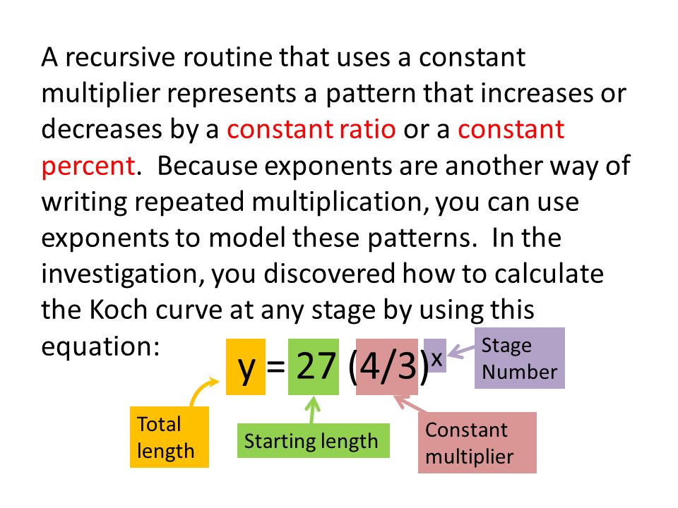 Lesson 6 2 Exponential Equations In This You Will Write A Recursive Routine That Uses Constant Multiplier Represents Pattern Increases Or Decreases By
