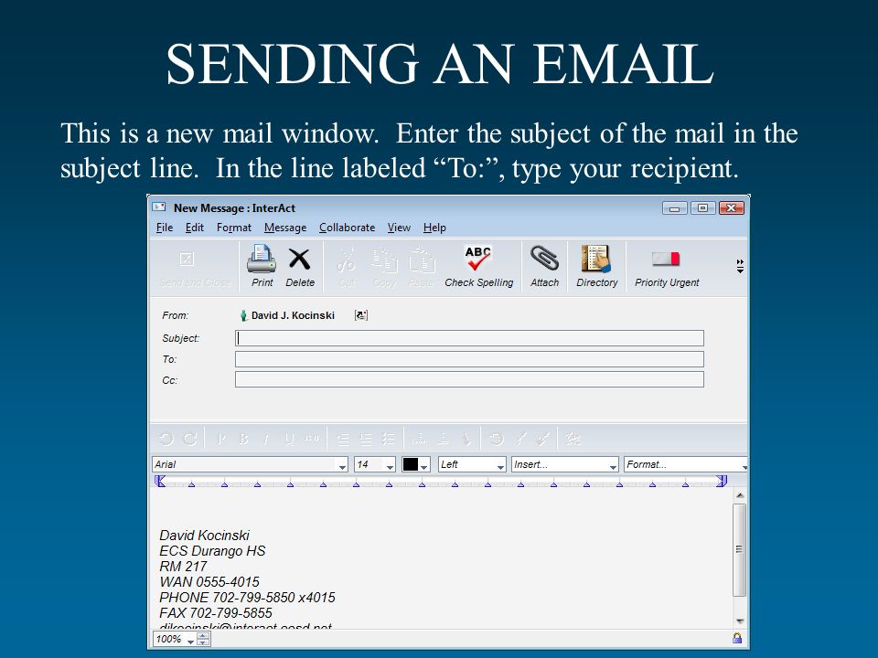 This is a new mail window. Enter the subject of the mail in the subject line.