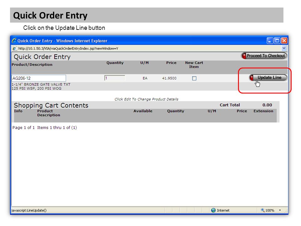 Quick Order Entry Click on the Update Line button