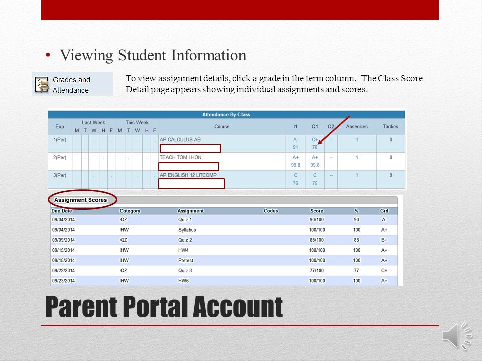 Parent Portal Account Viewing Student Information After you have successfully created a PowerSchool Parent Portal Account, you may log in at any time.