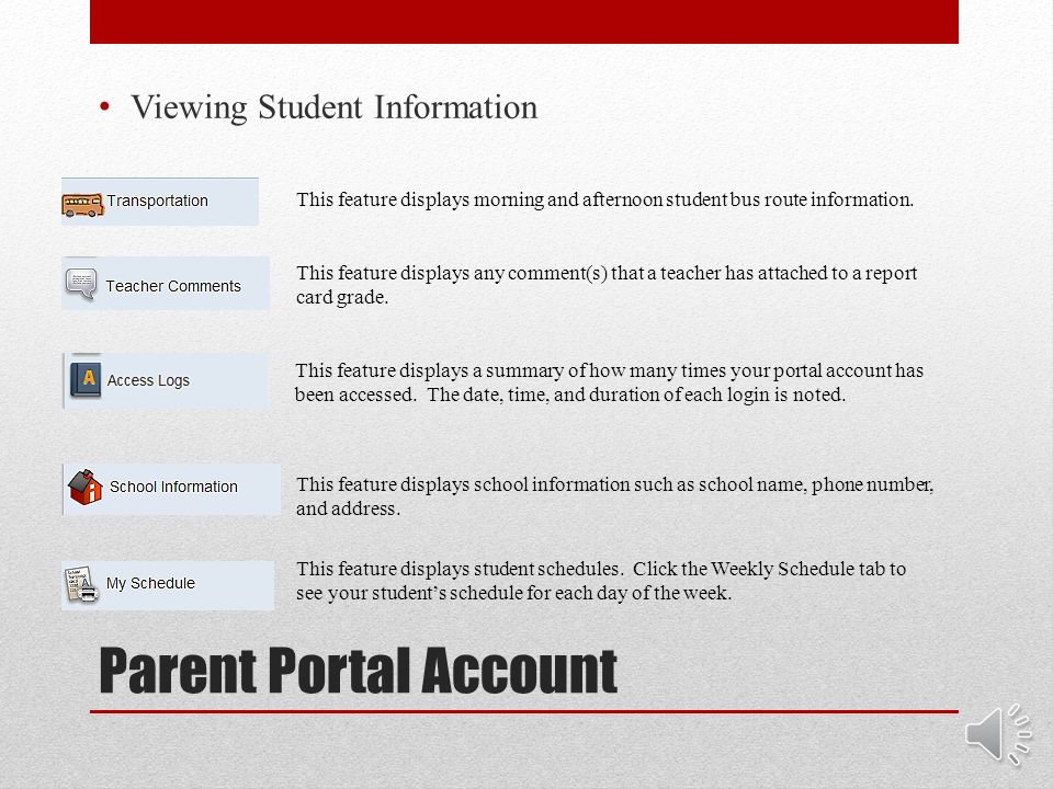 Parent Portal Account Viewing Student Information This feature displays student quarter and semester grades for the current term.