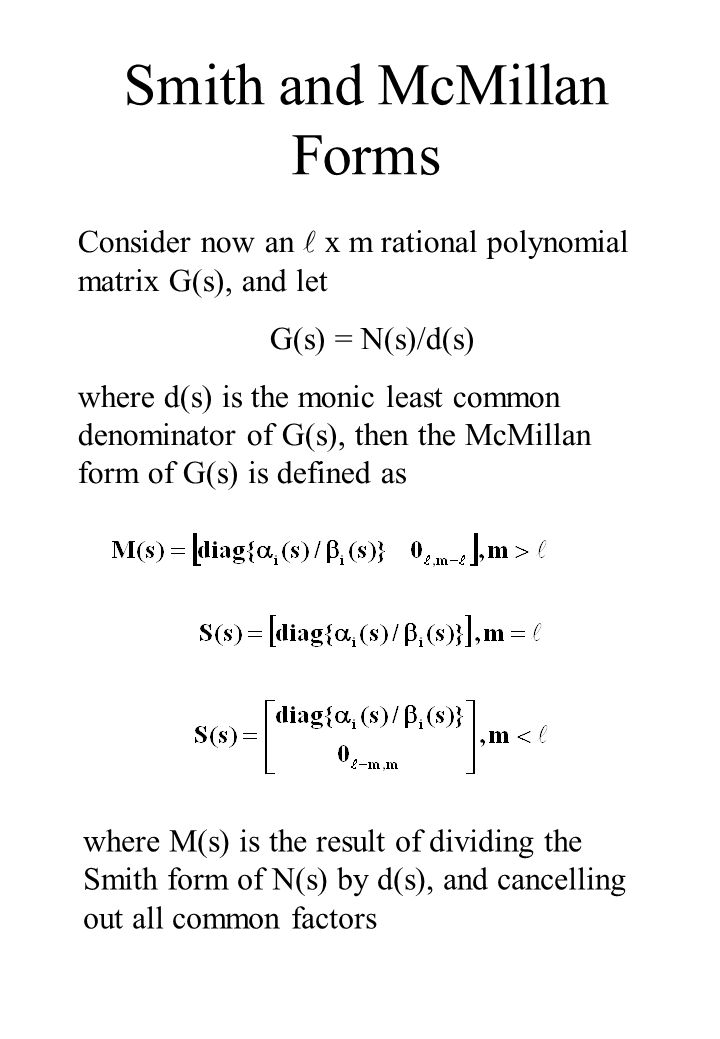 the use of mathematica in control engineering linear model smith mcmillan form