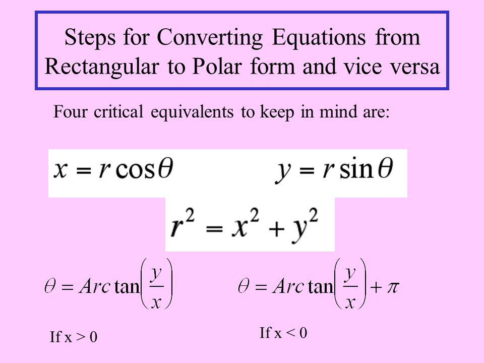 Review Polar Coordinates And Equations You Are Familiar With 9 Steps For Converting Equations From Rectangular To Polar Form And Vice Versa Four Critical Equivalents Keep In Mind Are If X 0
