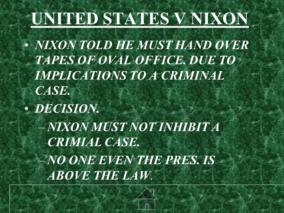 UNITED STATES V NIXON NIXON TOLD HE MUST HAND OVER TAPES OF OVAL OFFICE.