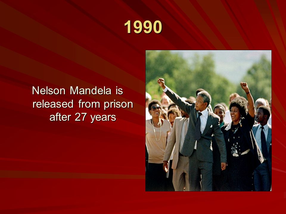1990 Nelson Mandela is released from prison after 27 years