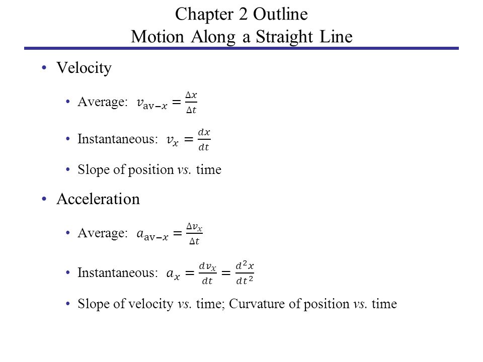 Chapter 2 Outline Motion Along a Straight Line