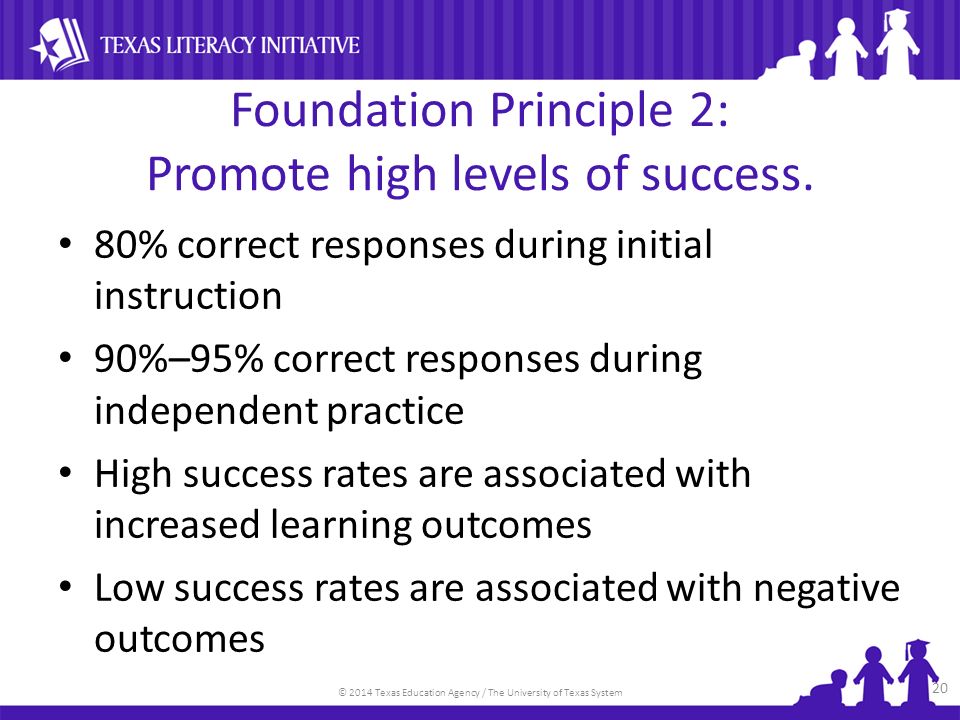 © 2014 Texas Education Agency / The University of Texas System Foundation Principle 2: Promote high levels of success.