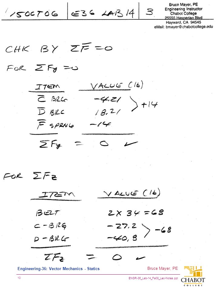 ENGR-36_Lab-14_Fa08_Lec-Notes.ppt 10 Bruce Mayer, PE Engineering-36: Vector Mechanics - Statics