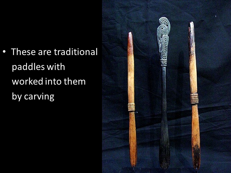 Paddles were often decorated to symbolise things that were meaningful to the people who used them like this paddle and the ones in the next slides.