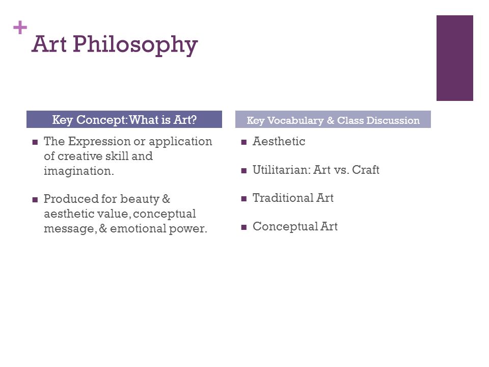 + Art Philosophy The Expression or application of creative skill and imagination.