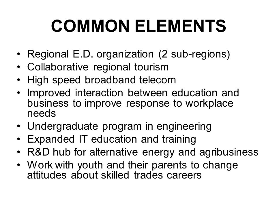 COMMON ELEMENTS Regional E.D.
