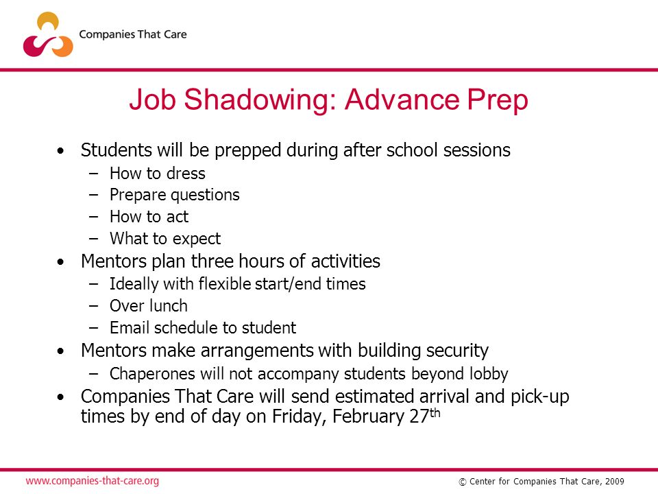 job shadowing email