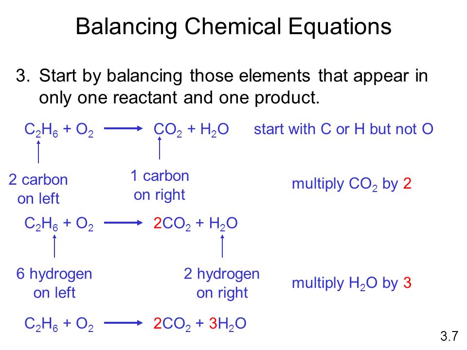 Chapter 3 Stoichiometry Calculations With Chemical Formulas And Balancing Chemical Equations 3 Start By Those Elements That Appear In Only One Reactant