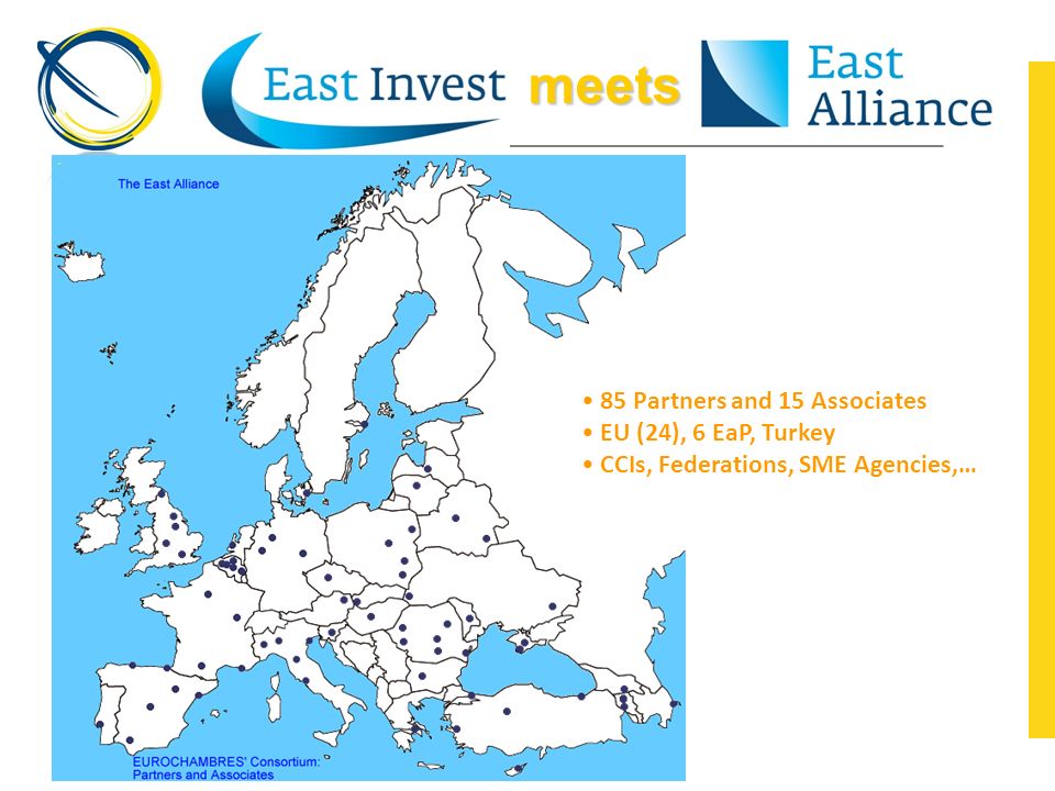 meets meets 85 Partners and 15 Associates EU (24), 6 EaP, Turkey CCIs, Federations, SME Agencies,…