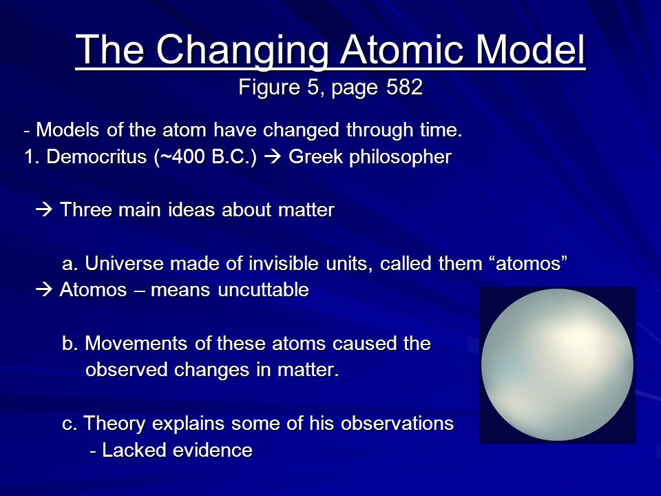 The Changing Atomic Model Figure 5, page Models of the atom have changed through time.